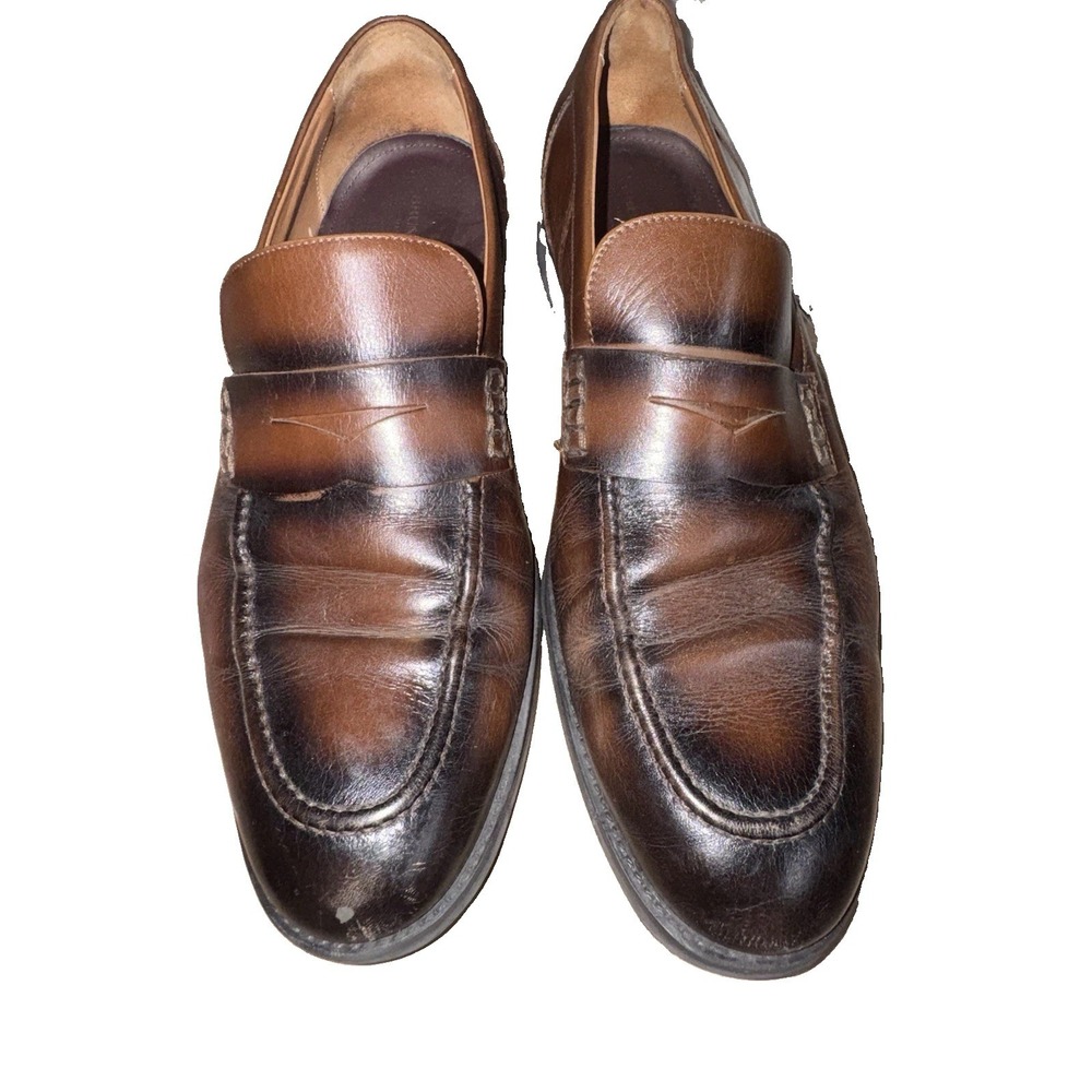 Bruno Magli Bernardo Men's Leather Penny Loafers Brown Burnished Size 10.5 Italy